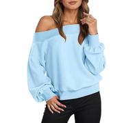 Générique Sweat-Shirt à épaules dénudées et Manches Longues, Coupe Ample, décontracté, doublé Polaire, sans Capuche, pour Un Port Confortable (Blue, XL)