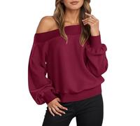 Générique Sweat-Shirt à épaules dénudées et Manches Longues, Coupe Ample, décontracté, doublé Polaire, sans Capuche, pour Un Port Confortable (Red, XXL)