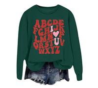 Générique Sweat-Shirt à imprimé cœur pour la Saint-Valentin1866,Pull Femme,Sweat-Shirts Tendance d'hiver,Haut à col Rond avec imprimé Festif de Noël (Green,M)