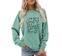 Générique Sweat-Shirt à Manches Longues et col Rond « I've Got A Good Heart But This Mouth » avec Inscription Amusante pour Femme