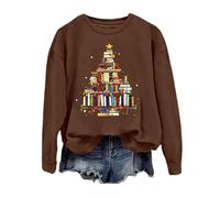 Générique Sweat-Shirt de Femme sans Capuche Pull Littéraire Arbre Amusant Haut Casual pour Enseignantes Amoureuses des Livres Tunique Décontractée à Manches Longues Idée Cadeau Festive