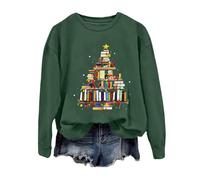 Générique Sweat-Shirt de Femme sans Capuche Pull Littéraire Arbre Amusant Haut Casual pour Enseignantes Amoureuses des Livres Tunique Décontractée à Manches Longues Idée Cadeau Festive