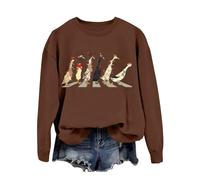 Générique Sweat-Shirt de Noël pour Femme Design Imprimé Animaux de Ferme Amoureux Manches Longues Confortable (Brown, M)