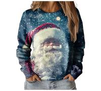 Générique Sweat-Shirt De Noël pour Femmes Sweat Noel Femme Grande Taille Hoodie Sweat Noël Femme Grande Taille Pullover Imprimé Joyeux Col Rond Pull (Navy, XXL)