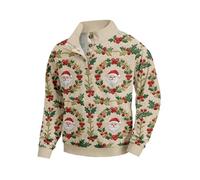 Générique Sweat-Shirt de Noël pour Homme à col Henri et Boutons, Manches Longues, imprimé Festif - Idéal pour fêtes (FR/ES, Alpha/Lettres, 4TG, Taille Normale, Taille Normale, model13)