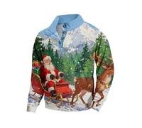 Générique Sweat-Shirt de Noël pour Homme à col Henri et Boutons, Manches Longues, imprimé Festif - Idéal pour fêtes (FR/ES, Alpha/Lettres, M, Taille Normale, Taille Normale, model01)