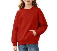 Générique Sweat-shirt décontracté pour fille et garçon - Pull classique en coton - Col rond - Manches longues - Pull avce Poches - Couleur unie - Âge : 4-10 ans