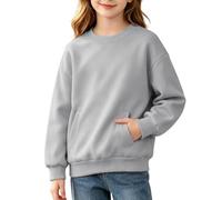 Générique Sweat-shirt décontracté pour fille et garçon - Pull classique en coton - Col rond - Manches longues - Pull avce Poches - Couleur unie - Âge : 4-10 ans