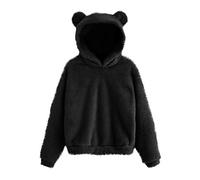 Générique Sweat-Shirt en Molleton à Manches Longues pour Femmes Pull à Capuche Flou en Forme d'ours Chaud (Black, XXXXXL)
