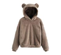 Générique Sweat-Shirt en Molleton à Manches Longues pour Femmes Pull à Capuche Flou en Forme d'ours Chaud (Grey, XXXL)