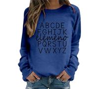 Générique Sweat-Shirt Femme à Manches Longues Elemeno sans Capuche avec Design Alphabet Maternelle pour Enseignantes et Éducation Préscolaire (Blue, L)