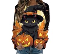 Générique Sweat-Shirt Femme Automne sans Capuche Manches Longues Col Rond Imprimé Léger Pull Décontracté Coupe Haut Confection (Black, S)