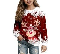Générique Sweat Shirt Femme Christmas Printing Deer Head Manches Longues Sweatshirt Casual Blouse Pullover Top