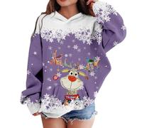 Générique Sweat Shirt Femme Christmas Printing Deer Head Manches Longues Sweatshirt Casual Blouse Pullover Top