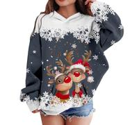 Générique Sweat Shirt Femme Christmas Printing Deer Head Manches Longues Sweatshirt Casual Blouse Pullover Top