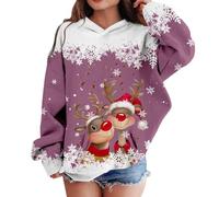 Générique Sweat Shirt Femme Christmas Printing Deer Head Manches Longues Sweatshirt Casual Blouse Pullover Top