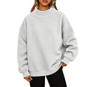 Générique Sweat-Shirt Femme col monté léger décontracté Manches Longues Coupe Droite Pull Over sans Capuche Style Polyvalent pour Tenue Quotidienne idéal mi-Saison Tissu Doux Respirant Couleurs Unies