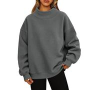 Générique Sweat-Shirt Femme col monté léger décontracté Manches Longues Coupe Droite Pull Over sans Capuche Style Polyvalent pour Tenue Quotidienne idéal mi-Saison Tissu Doux Respirant Couleurs Unies