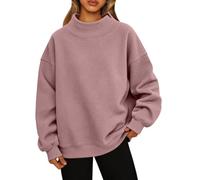Générique Sweat-Shirt Femme col monté léger décontracté Manches Longues Coupe Droite Pull Over sans Capuche Style Polyvalent pour Tenue Quotidienne idéal mi-Saison Tissu Doux Respirant Couleurs Unies