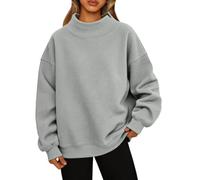 Générique Sweat-Shirt Femme col monté léger décontracté Manches Longues Coupe Droite Pull Over sans Capuche Style Polyvalent pour Tenue Quotidienne idéal mi-Saison Tissu Doux Respirant Couleurs Unies