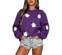 Générique Sweat-Shirt Femme sans Capuche d'halloween Automne Hiver col Rond décontracté Chaude idéale journée détente Pull Casual Oversize Manches Longues Motif Halloween Coupe Classique Confort