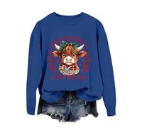 Générique Sweat-Shirt Femme sans Capuche Imprimé Western Thème Ranch Vache et Fêtes de Noël (Navy, L)