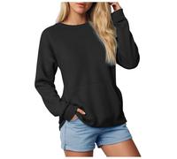 Générique Sweat-Shirt Femme Uni à Col Rond avec Poches Léger sans Capuche Haut Décontracté Confortable Tenue Quotidienne Manches Longues Printemps Automne