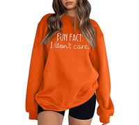Générique Sweat-Shirt Femmes Automne Hiver Manches Longues Pull Léger sans Capuche Design Drôle Lettres Imprimées Coupe Ample Confortable (Orange, XL)
