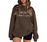 Générique Sweat-Shirt Femmes Automne Hiver Manches Longues Pull Léger sans Capuche Design Drôle Lettres Imprimées Coupe Ample Confortable (Brown, M)
