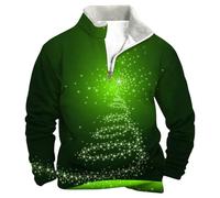 Générique Sweat-Shirt Homme sans Capuche Chaud Hiver NoëL Demi-Zip Sweat Homme Chic Grande Taille Epaisse Casual Imprimé Sweat-Shirt Manches Longues Baggy La Mode DéContracté (Green-A, L)