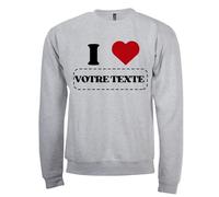 Générique Sweat-Shirt I Love Personnalisable Unisexe à Manches Longues - Pullover I Heart à Personnaliser - Cadeau Unique & Fun (FR/ES, Alpha/Lettres, M, Taille Normale, Taille Normale, Gris Chiné)