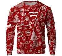 Générique Sweat-Shirt imprimé sans Capuche pour Homme Pull à Manches Longues col du Cou Doux Haut Thermique Hiver décontracté Streetwear Tendance et Confortable Quotidien