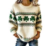Générique Sweat-Shirt pour Femme - Pull décontracté et léger pour la Saint-Patrick - imprimée trèfle Irlandais - Haut Vert à Manches Longues et col Rond - Chemisier amplepour la Saint-Patrick