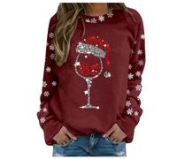 Générique Sweat-Shirt pour Femmes sans Capuche imprimé Joyeux Noël col Rond Manches Longues Pull ajusté Chemisier Ample Confortable Parfait pour entraînement