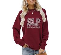 Générique Sweat-Shirt pour orthophoniste drôle léopard imprimé SLP Chemise Cadeau Femme décontracté col Rond Pull Tops