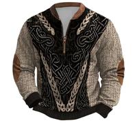 Générique Sweat-Shirt sans Capuche pour Homme avec Doublure Chaude et Moelleuse.Pull Nordique Viking à Demi-Zip.Sweat-Shirt RéTro MéDiéVal sans Col pour Homme.Style Streetwear(Khaki,XL)