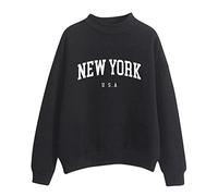 Générique Sweat-Shirt SurdimensionnéE pour Femmes New York Col Rond à Manches Longues Décontracté Lâche Pull Veste Vintage Haut d'automne Sweatshirts Ado Fille Femme