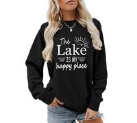 Générique Sweat-Shirt The Lake is My Happy Place, Chemise Amusante pour Femme, col Rond, Camping, pêche, Nature, Pull