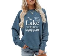 Générique Sweat-Shirt The Lake is My Happy Place, Chemise Amusante pour Femme, col Rond, Camping, pêche, Nature, Pull