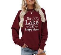 Générique Sweat-Shirt The Lake is My Happy Place, Chemise Amusante pour Femme, col Rond, Camping, pêche, Nature, Pull