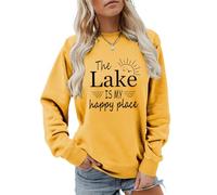 Générique Sweat-Shirt The Lake is My Happy Place, Chemise Amusante pour Femme, col Rond, Camping, pêche, Nature, Pull