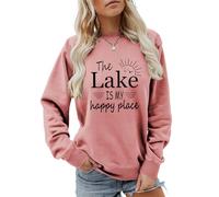 Générique Sweat-Shirt The Lake is My Happy Place, Chemise Amusante pour Femme, col Rond, Camping, pêche, Nature, Pull