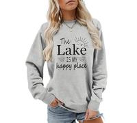 Générique Sweat-Shirt The Lake is My Happy Place, Chemise Amusante pour Femme, col Rond, Camping, pêche, Nature, Pull