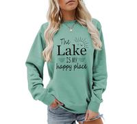 Générique Sweat-Shirt The Lake is My Happy Place, Chemise Amusante pour Femme, col Rond, Camping, pêche, Nature, Pull