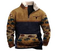 Générique Sweat-Shirts Ethniques Imprimés pour Hommes Loup Indien Imprimé 1/4 Zip à Manches Longues Automne Hiver Sweat-Shirt Style Natif Col Montant Pull Top Pull Thermique pour Homme