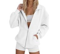 Générique Sweat Zippé Femme à Capuche Manches Longues Silhouette Fluide Style Relax Ville W nd Automne Hiver Tenue Polyvalente Superposition Facile Port Souple