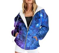 Générique Sweat Zippé Femme Pull Imprimé Mode Coupe Ample Doublure Polaire Confort Quotidien pour Un Style Tendance pour Les Sorties et Le W nd (Blue2, S)
