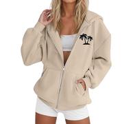 Générique Sweat Zippé Femme Pull Imprimé Palmier Cordon Confort pour l'Automne Parfait pour Les Sorties Tropicales et Les Soirées Estivales(Khaki, S)