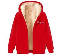 Générique Sweat Zippé Femme Pull Polaire Mouton Imprimé Cœur Confort Douillet pour l'hiver Idéal pour Les Journées Froides et Les Moments de Tendresse(Red, L)