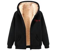 Générique Sweat Zippé Femme Pull Polaire Mouton Imprimé Cœur Confort Douillet pour l'hiver Idéal pour Les Journées Froides et Les Moments de Tendresse(Black, XL)